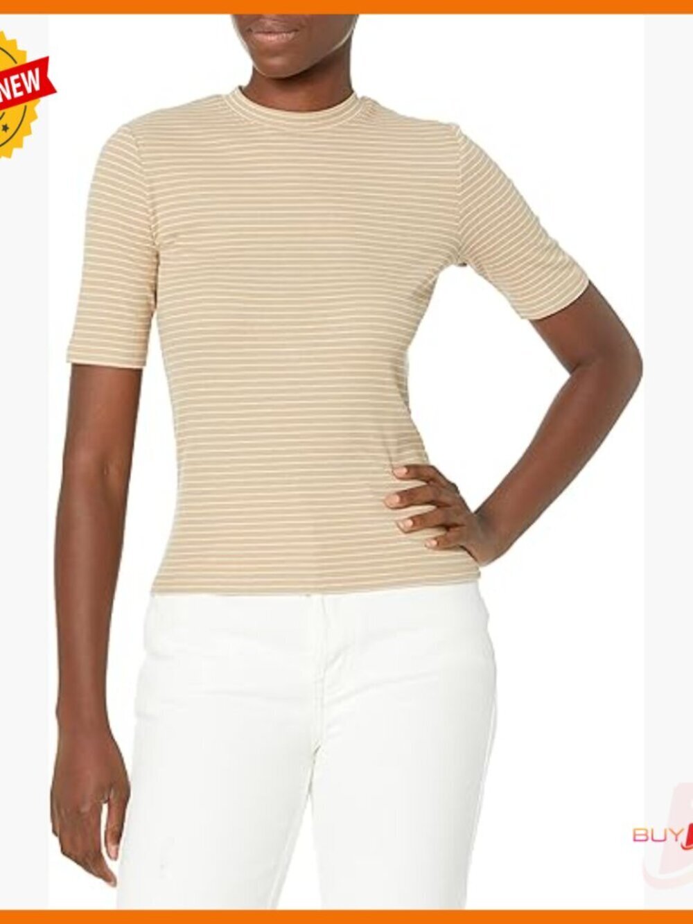 Ribbed Elbow Sleeve Crew Neck Tee, Regular Fit, Modal Cotton Blend